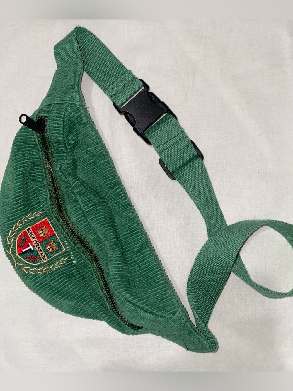 Teddy Fresh Green Corduroy Belt Bag with Crest Patch